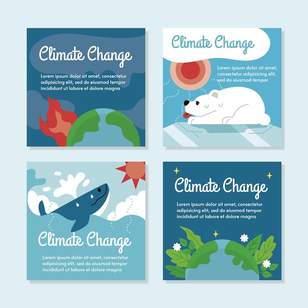 Vecteur gratuit collection de publications instagram sur le changement climatique à plat