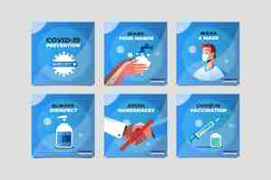 Vecteur gratuit collection de publications instagram de coronavirus plat