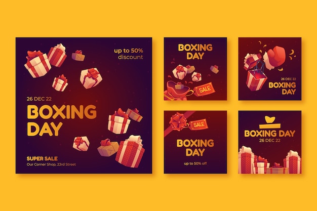 Vecteur gratuit collection de publications instagram dégradées le jour de la boxe