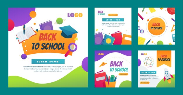 Collection de publications instagram dégradées pour la rentrée scolaire