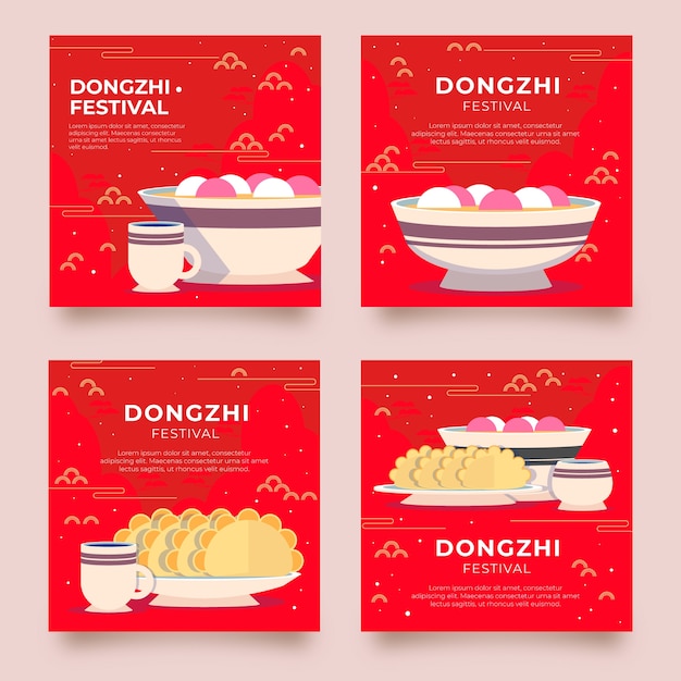 Vecteur gratuit collection de publications instagram du festival dongzhi plat