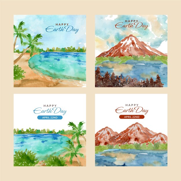 Collection de publications instagram du jour de la terre aquarelle