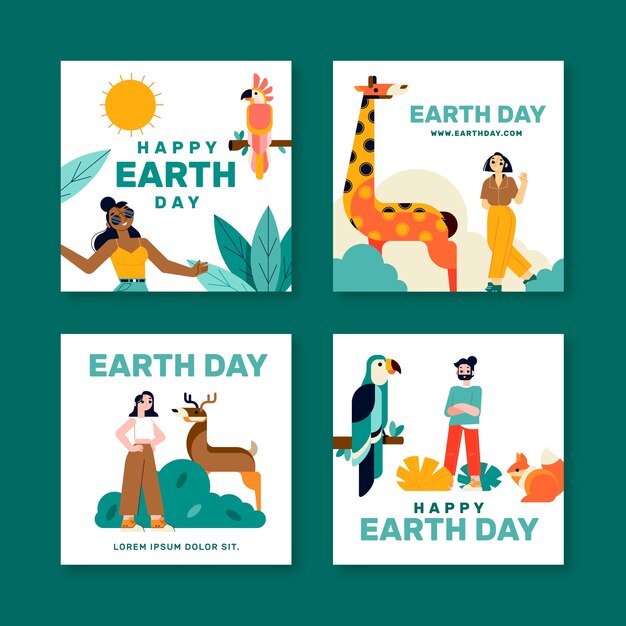 Vecteur gratuit collection de publications instagram du jour de la terre plate