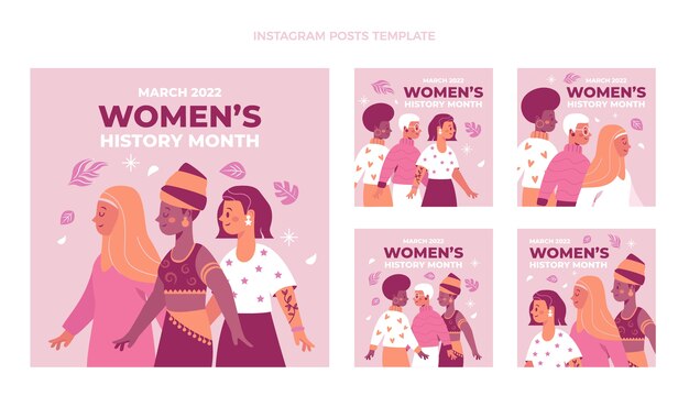 Collection de publications instagram du mois de l'histoire des femmes dessinées à la main