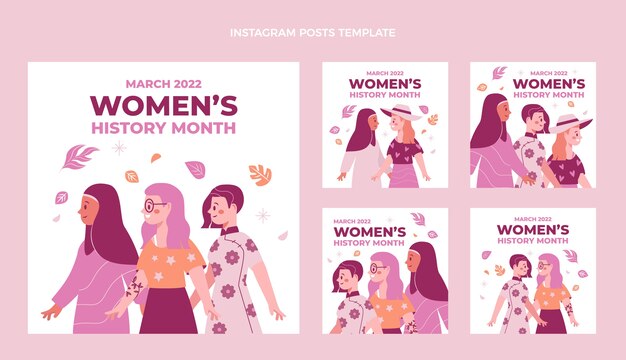 Collection de publications instagram du mois de l'histoire des femmes dessinées à la main