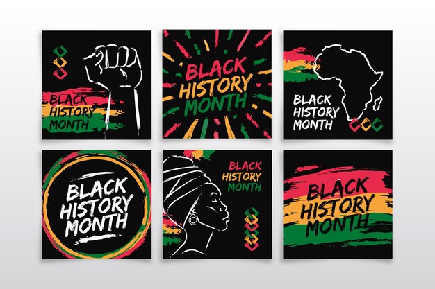 Collection de publications instagram du mois de l'histoire des noirs dessinés à la main