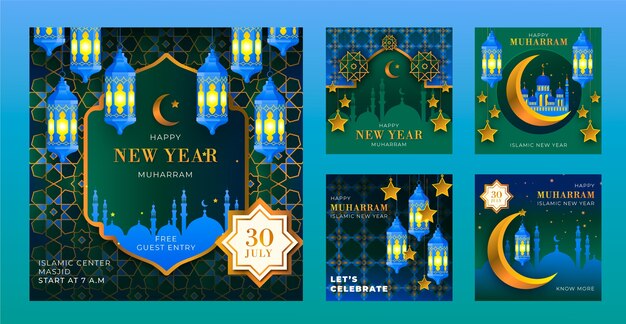 Collection de publications instagram du nouvel an islamique dégradé