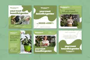 Vecteur gratuit collection de publications instagram d'entreprise de jardinage