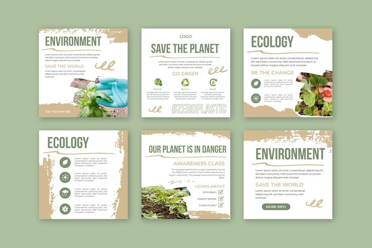 Vecteur gratuit collection de publications instagram sur l'environnement