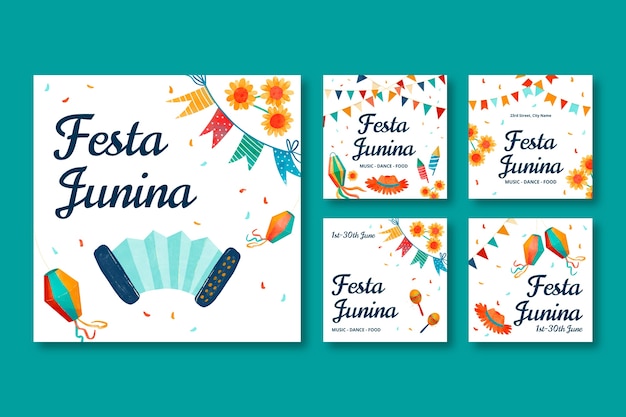 Vecteur gratuit collection de publications instagram festa junina aquarelle