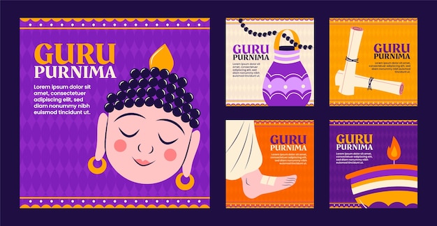 Vecteur gratuit collection de publications instagram gourou purnima plat