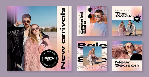 Vecteur gratuit collection de publications instagram graphiques dégradés audacieux