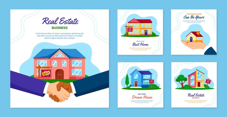 Vecteur gratuit collection de publications instagram sur l'immobilier dégradé
