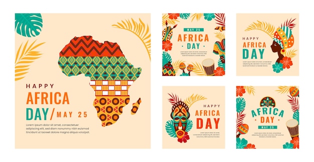 Vecteur gratuit collection de publications instagram de la journée africaine plate