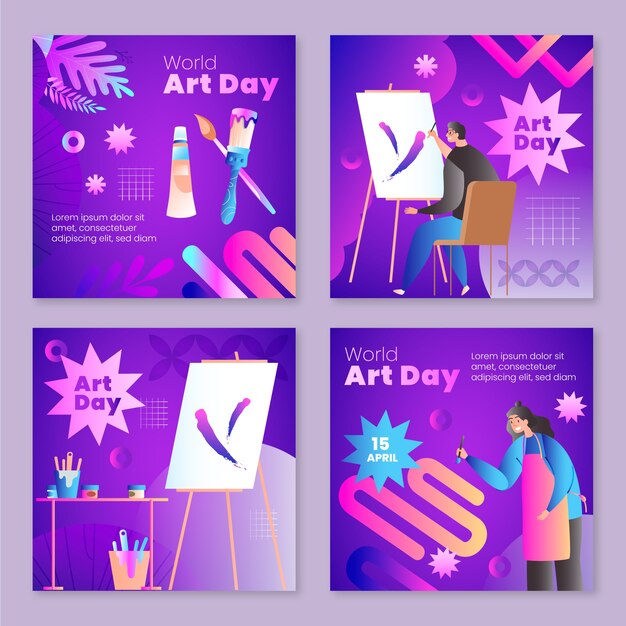 Collection de publications instagram de la journée mondiale de l'art dégradé