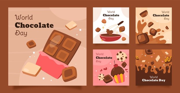 Collection De Publications Instagram De La Journée Mondiale Du Chocolat Dessinées à La Main