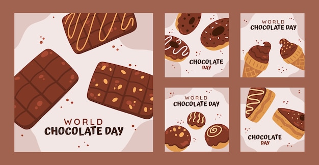 Collection De Publications Instagram De La Journée Mondiale Du Chocolat Dessinées à La Main