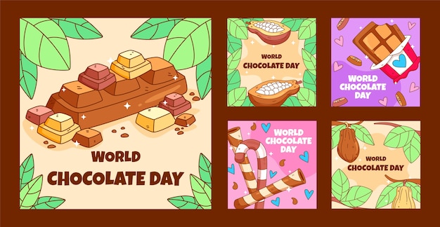 Collection De Publications Instagram De La Journée Mondiale Du Chocolat Dessinées à La Main