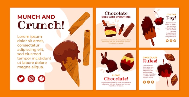 Vecteur gratuit collection de publications instagram de la journée mondiale du chocolat plat