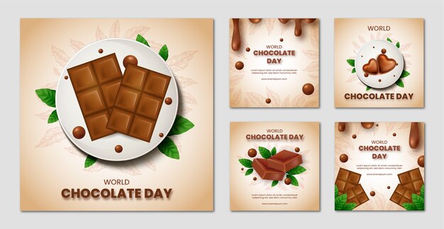 Collection de publications instagram de la journée mondiale du chocolat réaliste