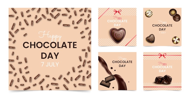 Vecteur gratuit collection de publications instagram de la journée mondiale du chocolat réaliste