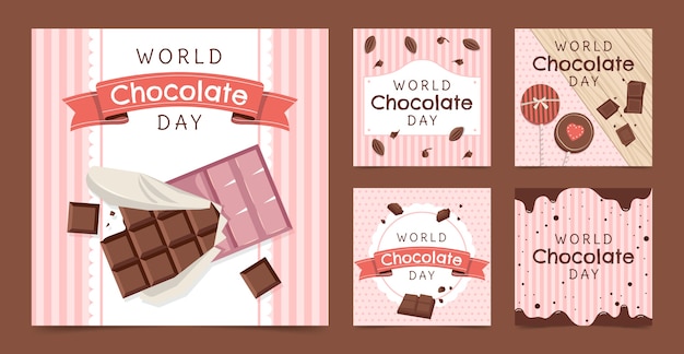 Vecteur gratuit collection de publications instagram de la journée mondiale du chocolat