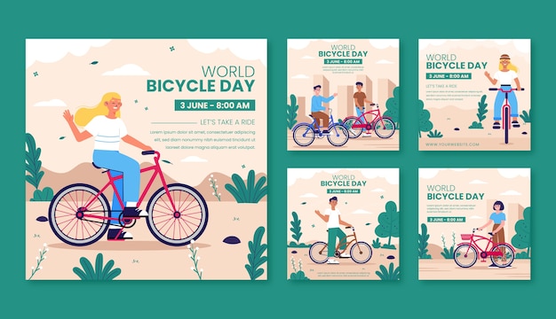 Collection De Publications Instagram De La Journée Mondiale Du Vélo Dessinées à La Main