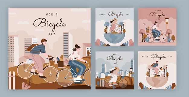 Collection de publications instagram de la journée mondiale du vélo plat