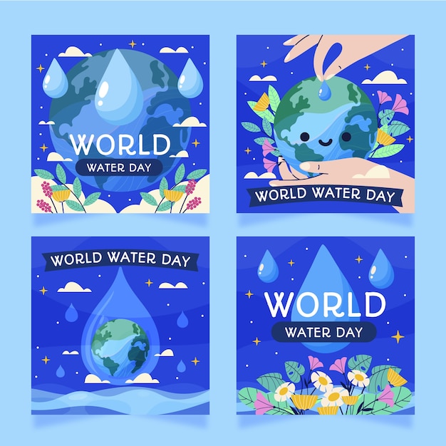 Vecteur gratuit collection de publications instagram de la journée mondiale de l'eau plate
