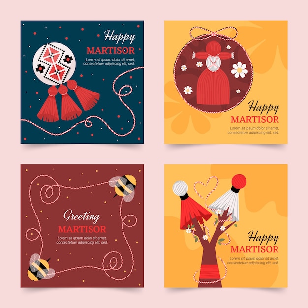 Vecteur gratuit collection de publications instagram martisor plat