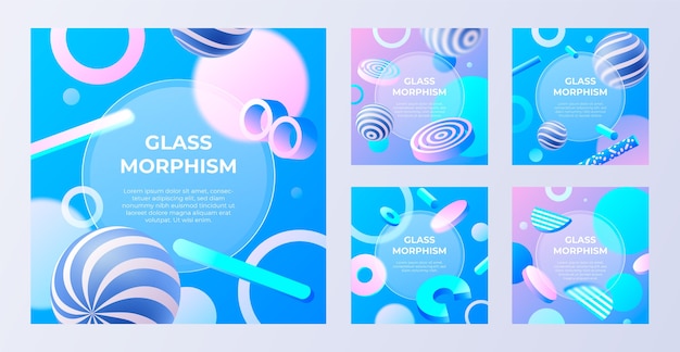 Vecteur gratuit collection de publications instagram de morphisme de verre dégradé