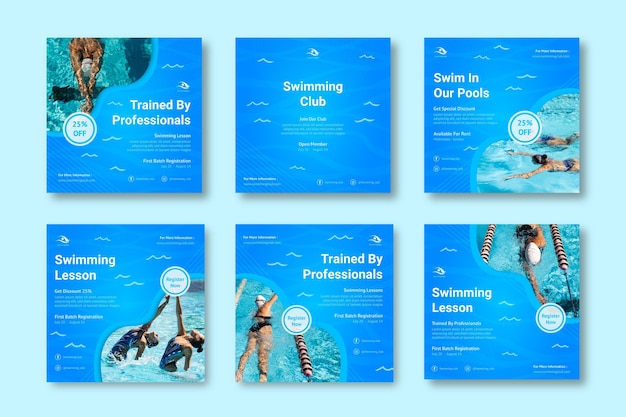 Vecteur gratuit collection de publications instagram de natation