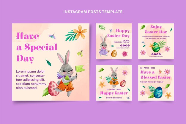 Collection de publications instagram de pâques aquarelle