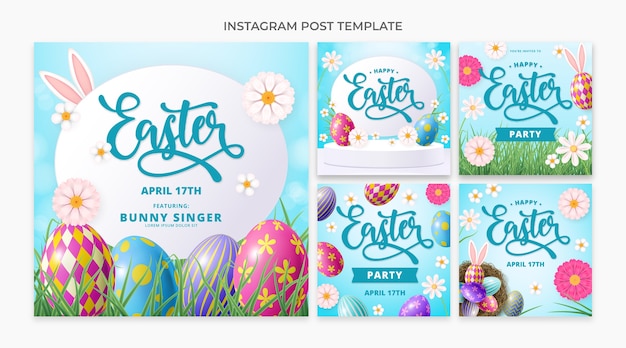Vecteur gratuit collection de publications instagram de pâques réalistes