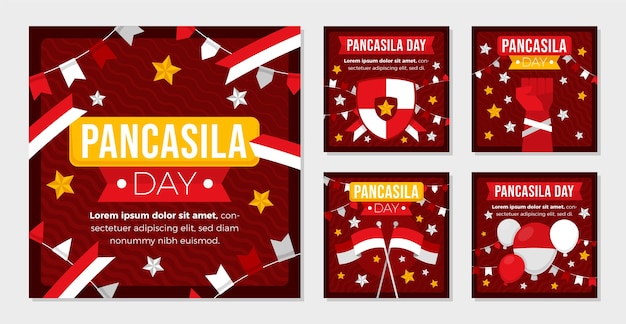 Vecteur gratuit collection de publications instagram plat pancasila day