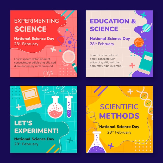 Collection de publications instagram à plat pour la journée nationale de la science