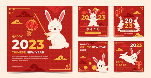 Collection de publications instagram à plat pour le nouvel an chinois