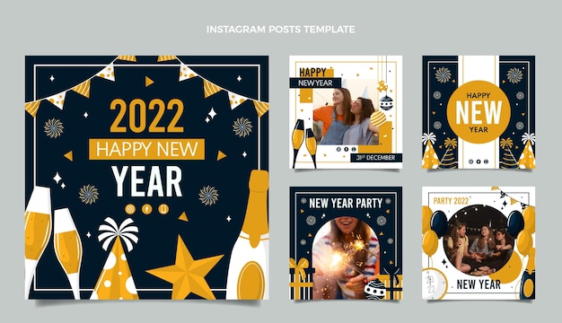 Collection de publications instagram à plat pour le nouvel an