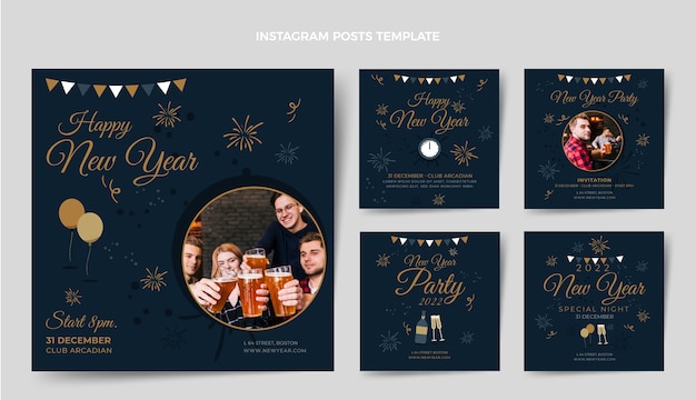 Vecteur gratuit collection de publications instagram à plat pour le nouvel an