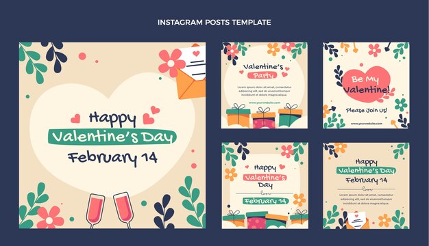 Collection de publications instagram à plat pour la Saint-Valentin