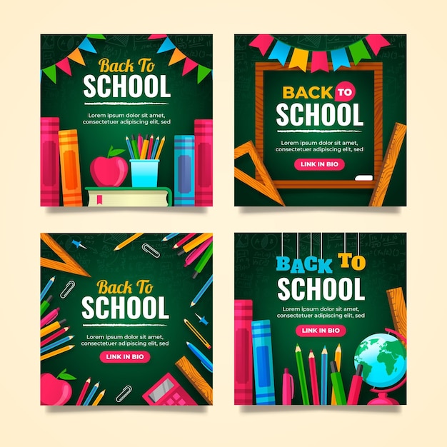 Collection De Publications Instagram à Plat De Retour à L'école