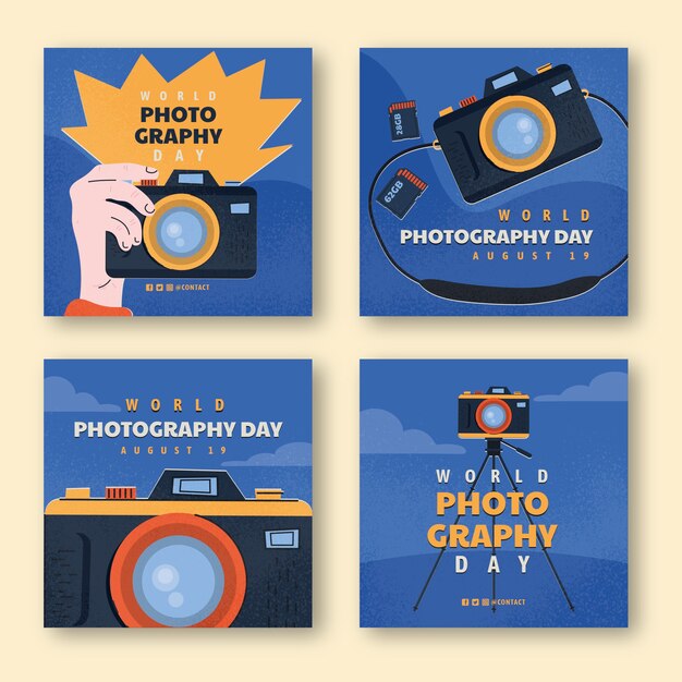 Collection de publications instagram plates pour la journée mondiale de la photographie