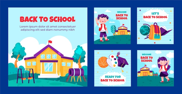 Vecteur gratuit collection de publications instagram plates pour la rentrée scolaire