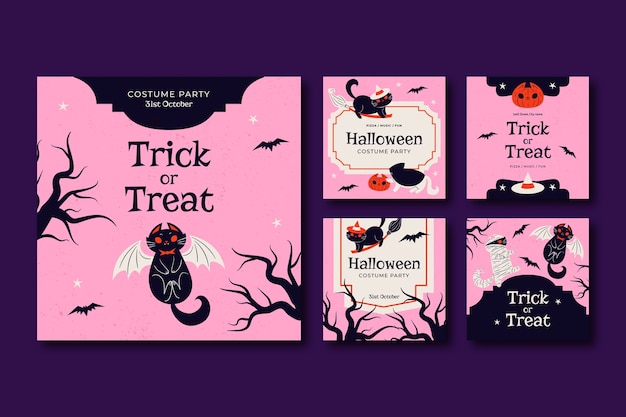 Vecteur gratuit collection de publications instagram plates pour la saison d'halloween
