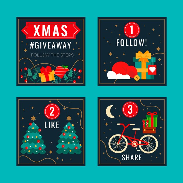 Collection de publications instagram pour un cadeau de noël plat