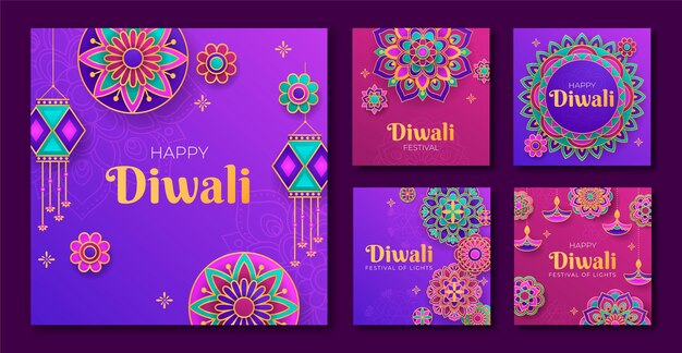 Collection de publications Instagram pour la célébration du festival de Diwali