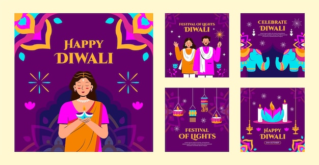 Collection de publications Instagram pour la célébration du festival hindou de Diwali