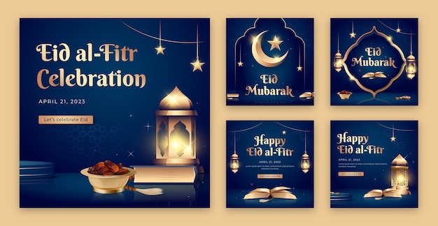 Vecteur gratuit collection de publications instagram pour la célébration islamique de l'aïd al-fitr