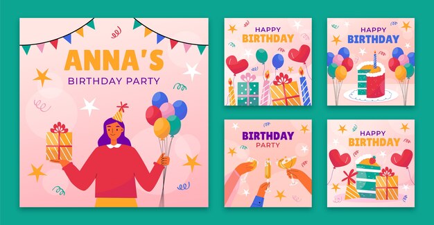 Collection de publications instagram pour la fête d'anniversaire