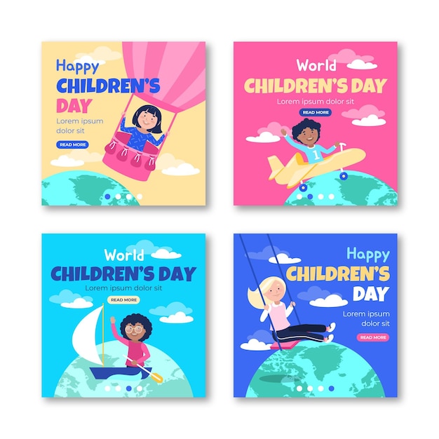 Collection De Publications Instagram Pour La Journée Des Enfants Du Monde Plat